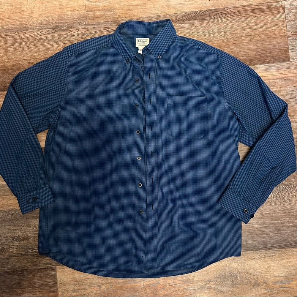 L.L. Bean Men's Navy Micro-Check Button-Down Shirt